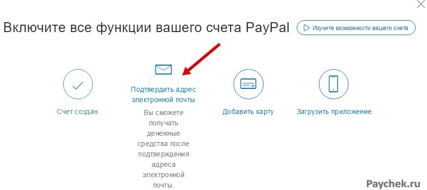 Подтверждение адреса электронной почты в PayPal