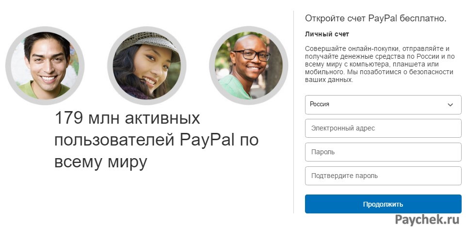 Открытие счета в системе PayPal